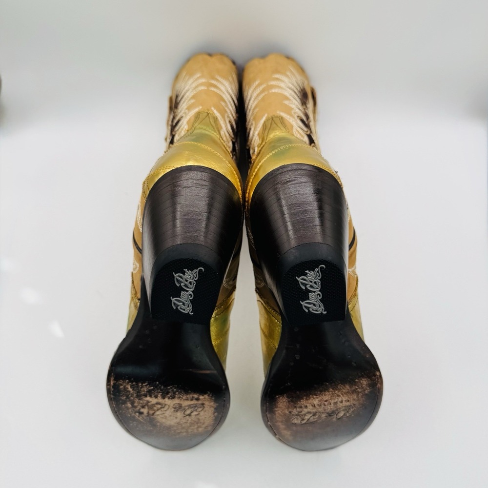 Dan Post Genuine Eel Exotic Boots Women's Size 9 Crackle Gold Metallic Leather - Picture 7 of 16